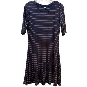Old Navy Ribbed Knit T Shirt Dress Size Large Navy Blue Striped Stretch Casual